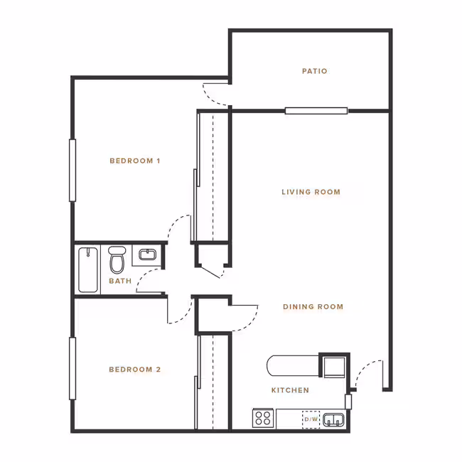 2 Bedroom, 1 Bath A - 114 Sharene 130-12 floor plan